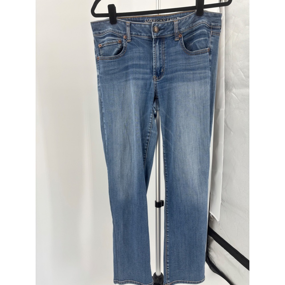 American Eagle Favorite Boyfriend Jeans Womens 12 Short Medium Wash Blue Stretch